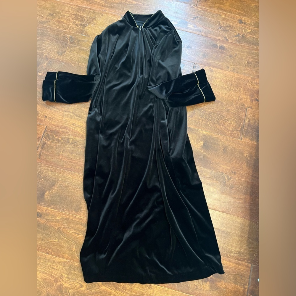 Vintage Black Dressing Gown with Gold Trim